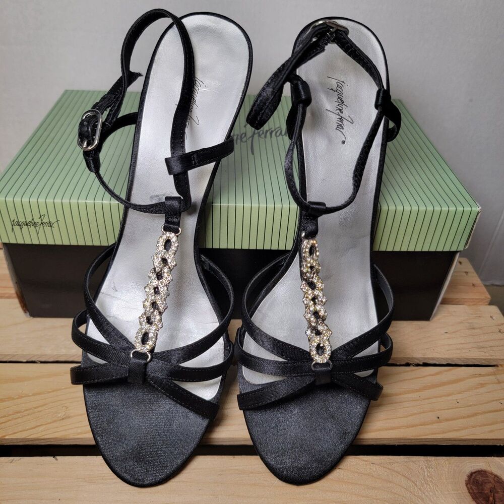 JC Penny Blanche Black Heel Sandals w/ Bling - Size 9 M